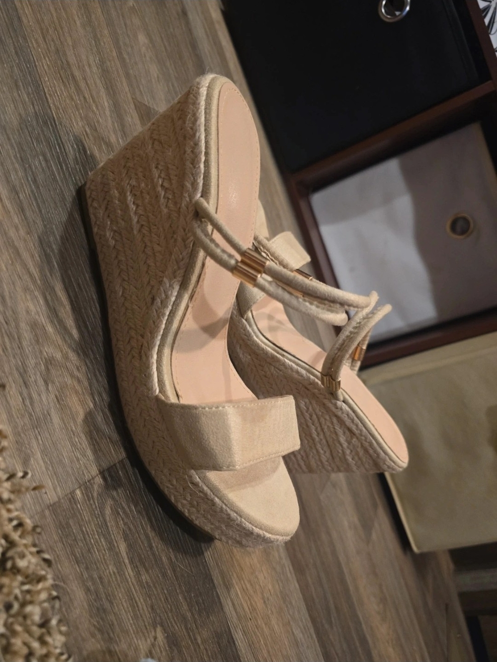 New! Beige Espadrille Wedges, Sz 40/fits like 9-9.5